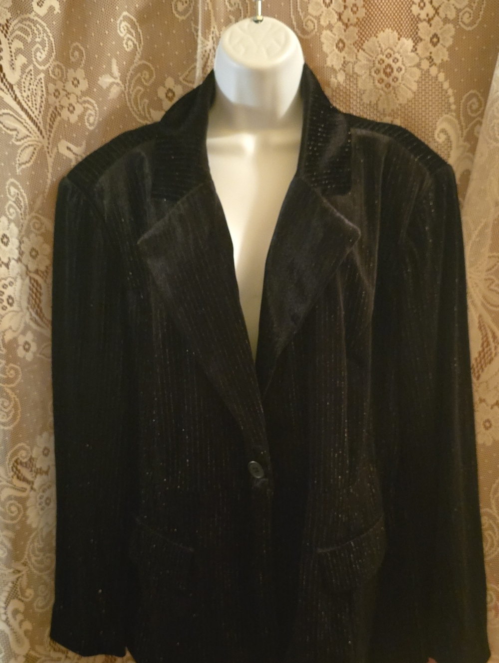 New Ava & Viv Women's XXL Black Velvet Blazer Jacket Silver Thread Stripe